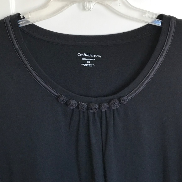 CROFT & BARROW Cotton Rosette Scoop Neck Tunic Dressy Tee Women’s Plus Size 3X - Picture 2 of 15